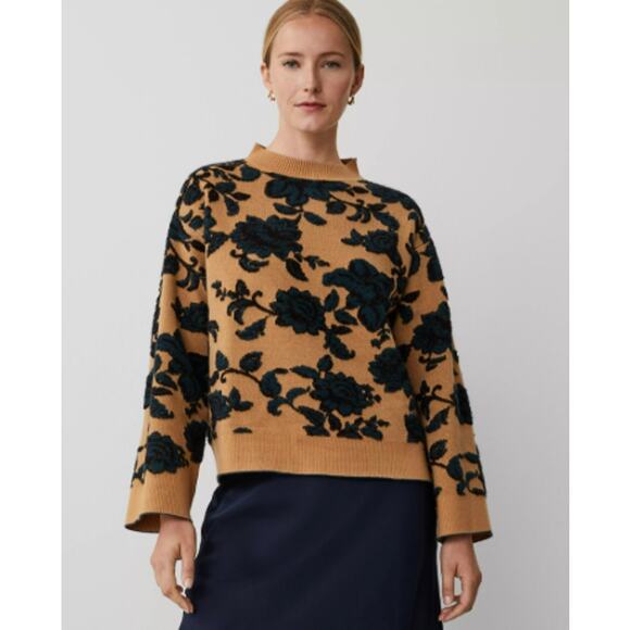 Ann Taylor Floral Jacquard Mock Neck Acrylic Blend Sweater Womens Small - Picture 1 of 6